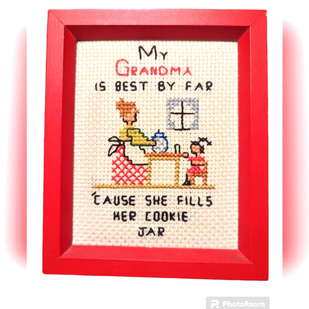 Vintage Cross Stitch Red‎ framed Country GRANDPARENTS Needlepoint Framed Country - Picture 2 of 4